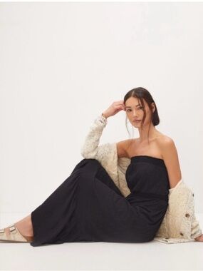 Anthropologie Black Smocked Strapless Maxi Dress